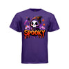 SPOOKY tee in purple, front, kawaii goth reaper orange drip graphic tee for women - Project Hood