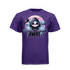STAY AWAY tee in purple, front, kawaii goth reaper rain cloud graphic tee for women - Project Hood