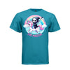 STAY MAGICAL tee in teal, front, creepy cute reaper riding unicorn graphic tee for her - Project Hood
