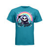 STAY SPOOKY tee in teal, front, creepy cute reaper pastel rainbow graphic tee for her - Project Hood