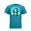 TEACHING LITTLE HUMANS tee in teal, front, creepy cute reaper earth globe graphic tee for her - Project Hood