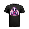 TEACHING LITTLE ONES tee in black, front, cute reaper teacher and apple graphic tee for her - Project Hood