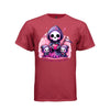 TEACHING LITTLE ONES tee in athletic red, front, cute pastel goth reaper teacher and apple graphic tee - Project Hood