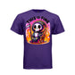 THIS IS FINE tee in purple, front, kawaii goth reaper coffee and flames graphic tee for women - Project Hood