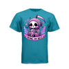 TRYING MY BEST tee in teal, front, creepy cute reaper iced drink graphic tee for her - Project Hood
