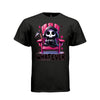 WHATEVER tee in black, front, cute reaper pink chair graphic tee for her, soft cotton - Project Hood