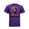 WHATEVER tee in purple, front, kawaii goth reaper pink chair graphic tee for women - Project Hood