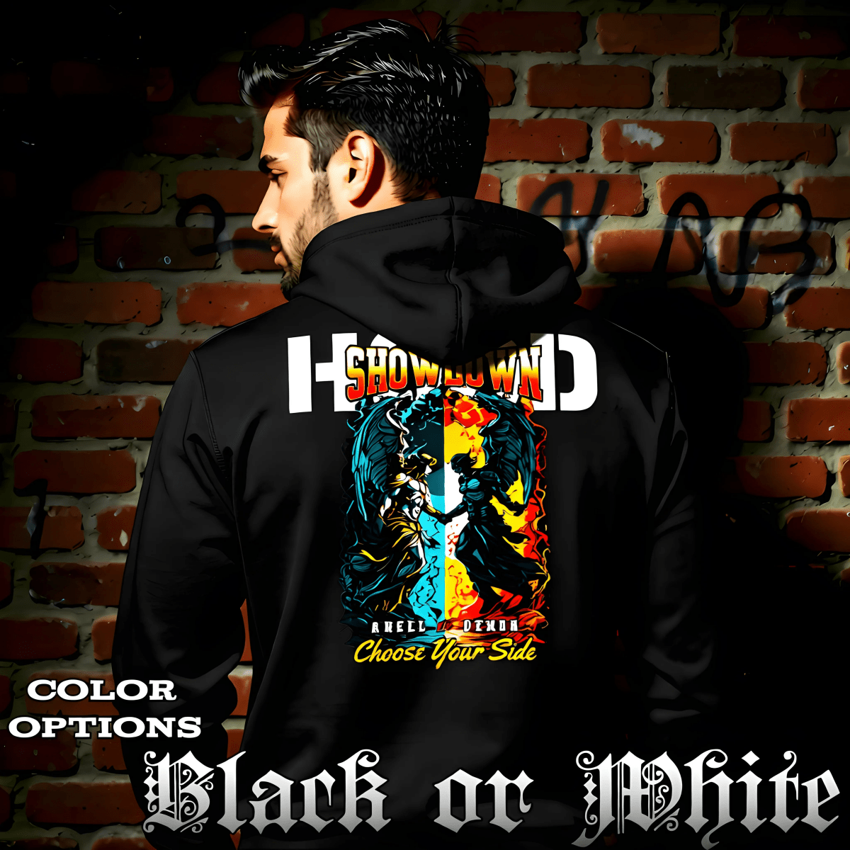 CELESTIAL SHOWDOWN Angel vs Demon Oversized Streetwear Hoodie | Project Hood 7 - Project Hood