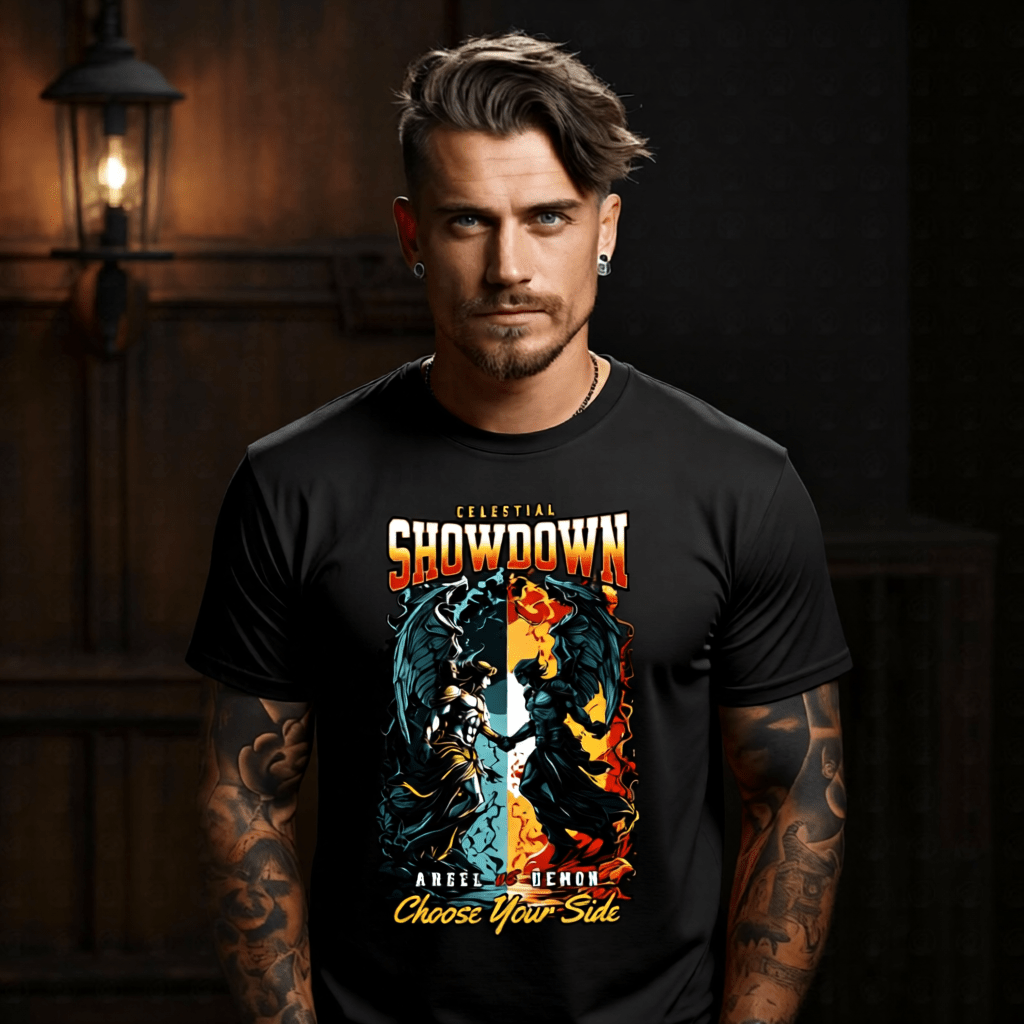 Celestial Showdown Angel vs Demon Oversized Streetwear T-Shirt — Choose Your Side Graphic Tee 7 - Project Hood