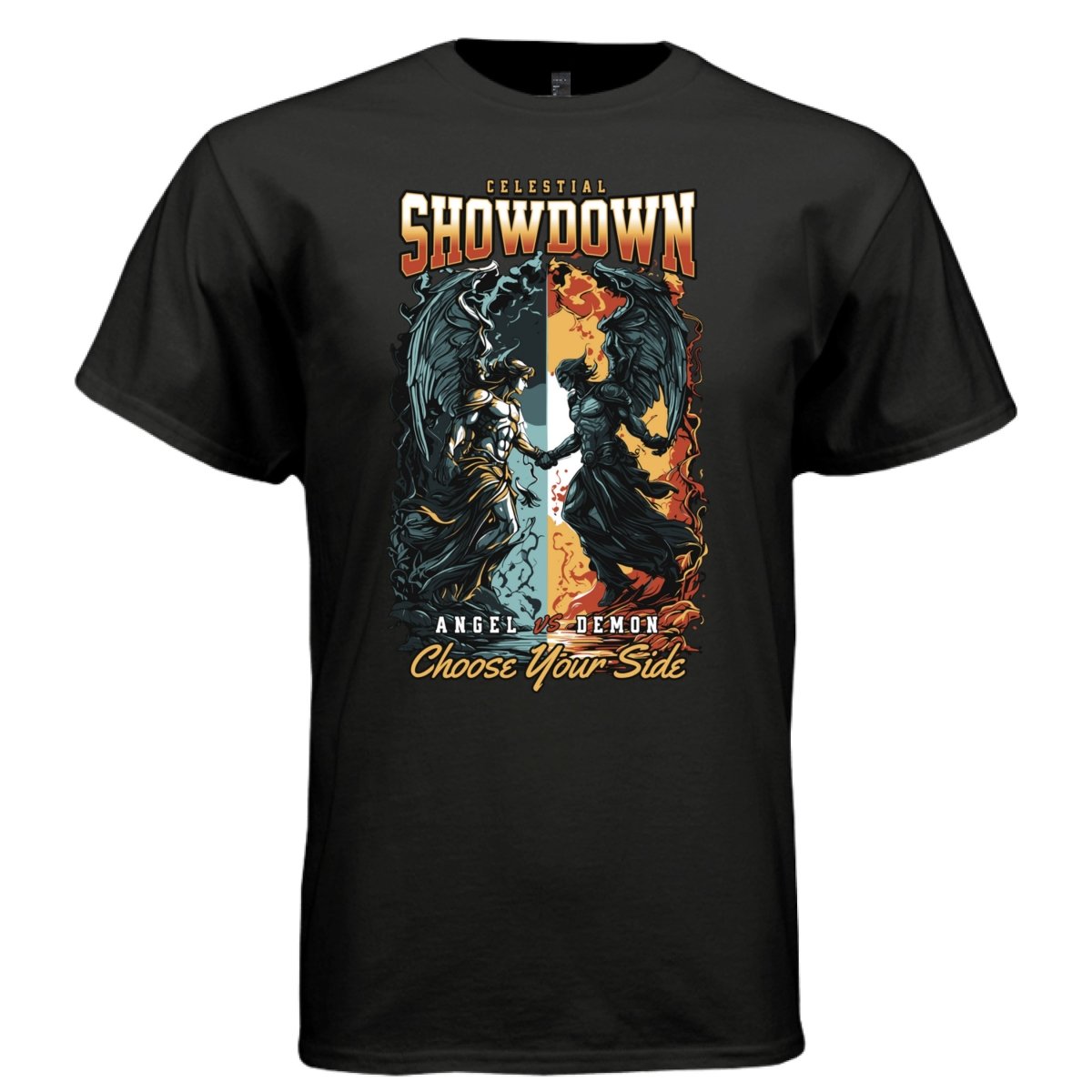 Celestial Showdown Angel vs Demon Oversized Streetwear T-Shirt — Choose Your Side Graphic Tee 7 - Project Hood
