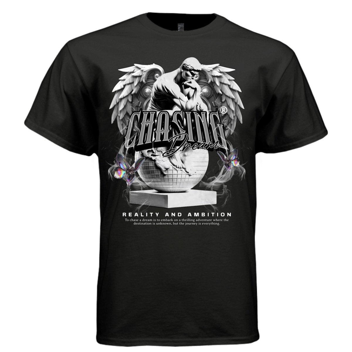 CHASING DREAMS Reality and Ambition Graphic T-Shirt | Winged Thinker Streetwear | Project Hood | 57 - Project Hood