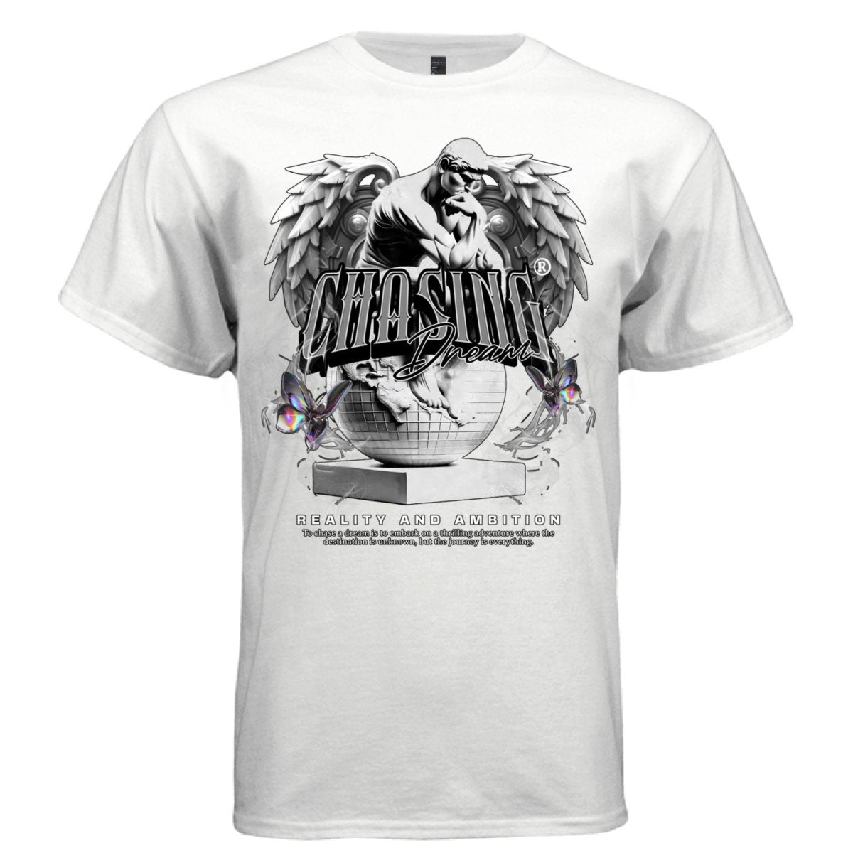 CHASING DREAMS Reality and Ambition Graphic T-Shirt | Winged Thinker Streetwear | Project Hood | 57 - Project Hood