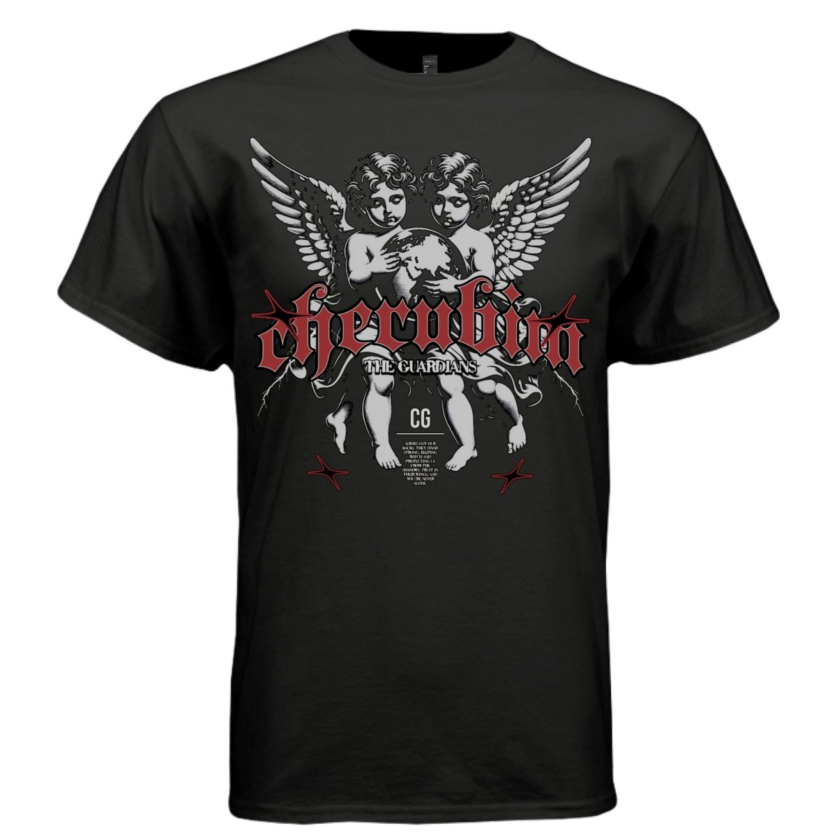 CHERUBIN Twin Guardian Angels Globe Oversized Streetwear T-Shirt | Project Hood 153 - Project Hood