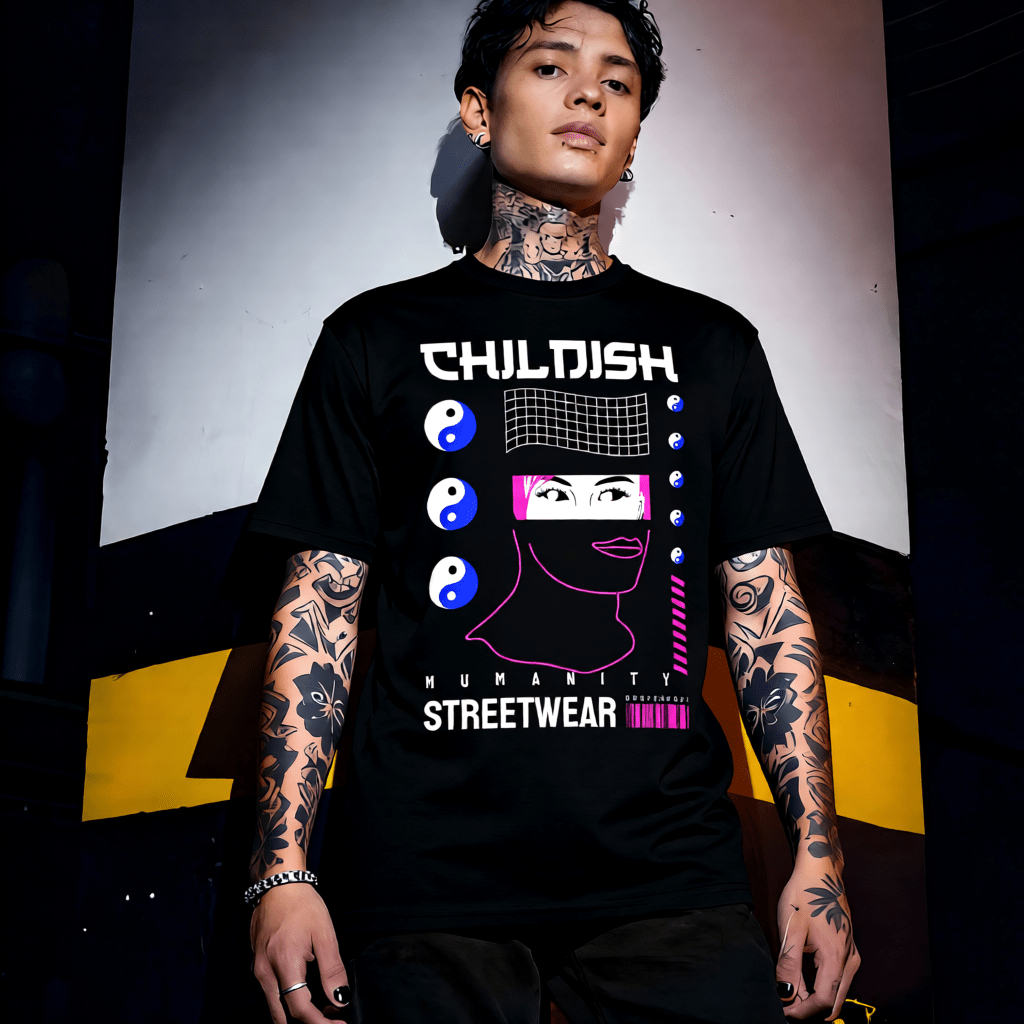 CHILDISH Y2K Yin Yang Line Face Graphic T-Shirt | Unisex Streetwear 319 - Project Hood