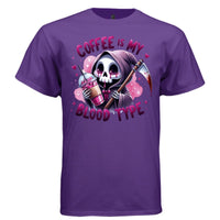 COFFEE IS MY BLOOD TYPE Cute Reaper Iced Coffee Graphic T-Shirt | Coffee Lover Tee 428 - Project Hood