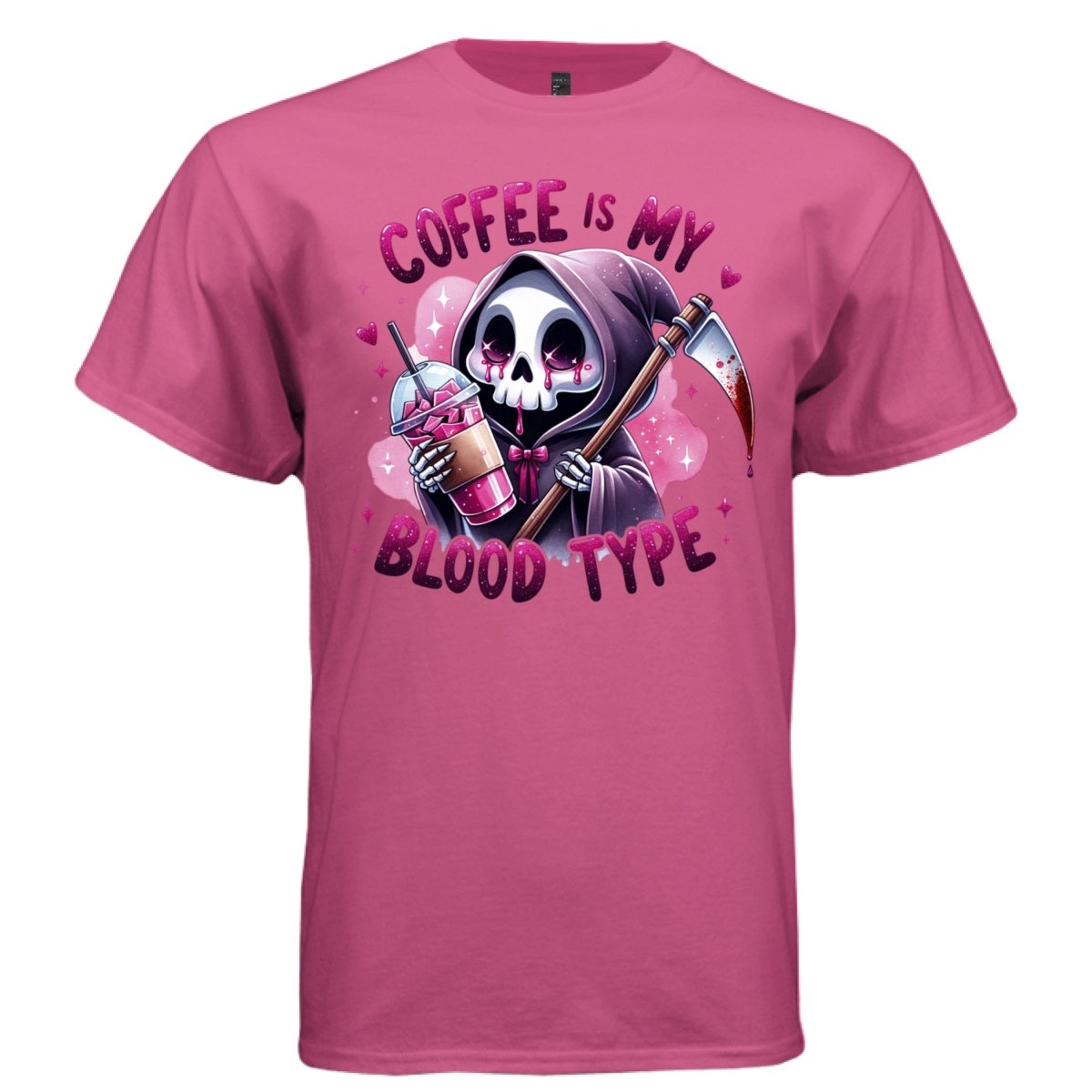 COFFEE IS MY BLOOD TYPE Cute Reaper Iced Coffee Graphic T-Shirt | Coffee Lover Tee 428 - Project Hood