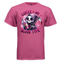 COFFEE IS MY BLOOD TYPE Cute Reaper Iced Coffee Graphic T-Shirt | Coffee Lover Tee 428 - Project Hood