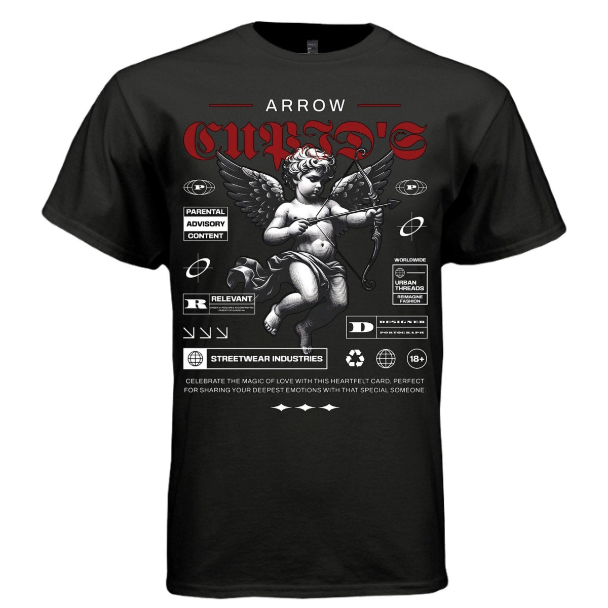 CUPID'S ARROW Cherub Bow Parental Advisory Oversized Streetwear T-Shirt | Project Hood 88 - Project Hood