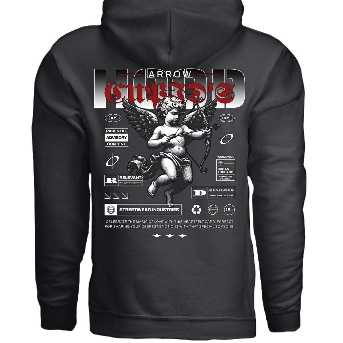 CUPIDS ARROW Old English Cupid Bow Red Oversized Hoodie | Project Hood 87 - Project Hood