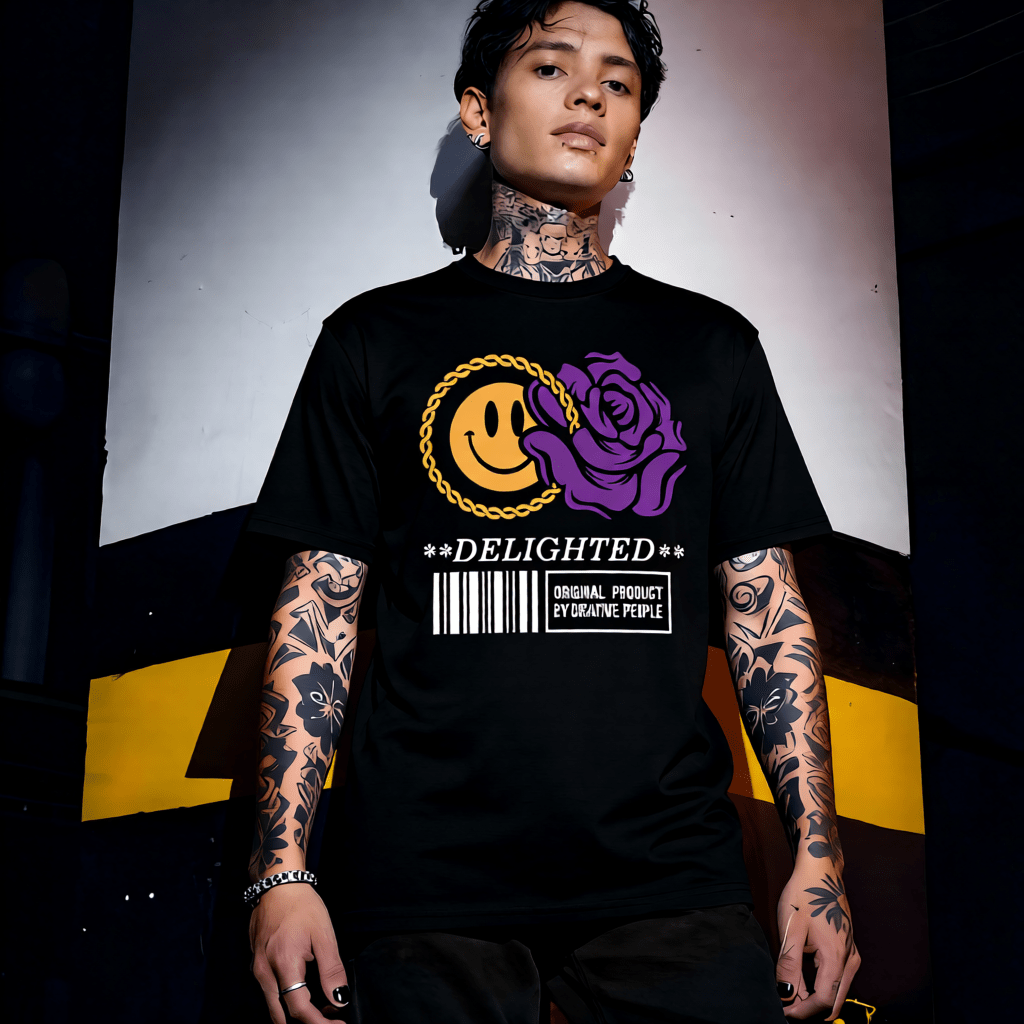 DELIGHTED Y2K Smiley Rose Graphic T-Shirt | Unisex Streetwear 364 - Project Hood