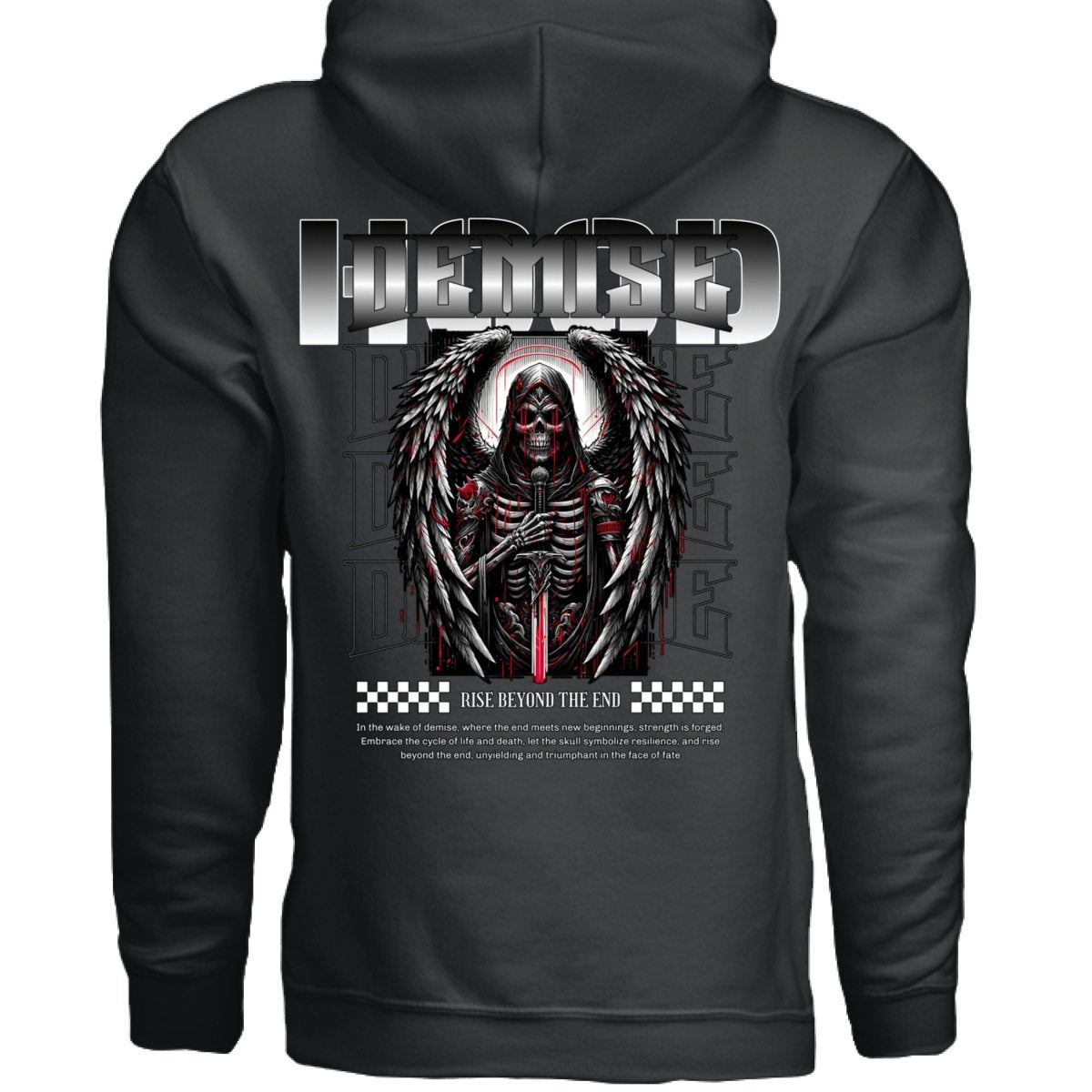 DEMISE Grim Reaper Skeleton Wings Sword Red Blood Oversized Hoodie | Project Hood 144 - Project Hood