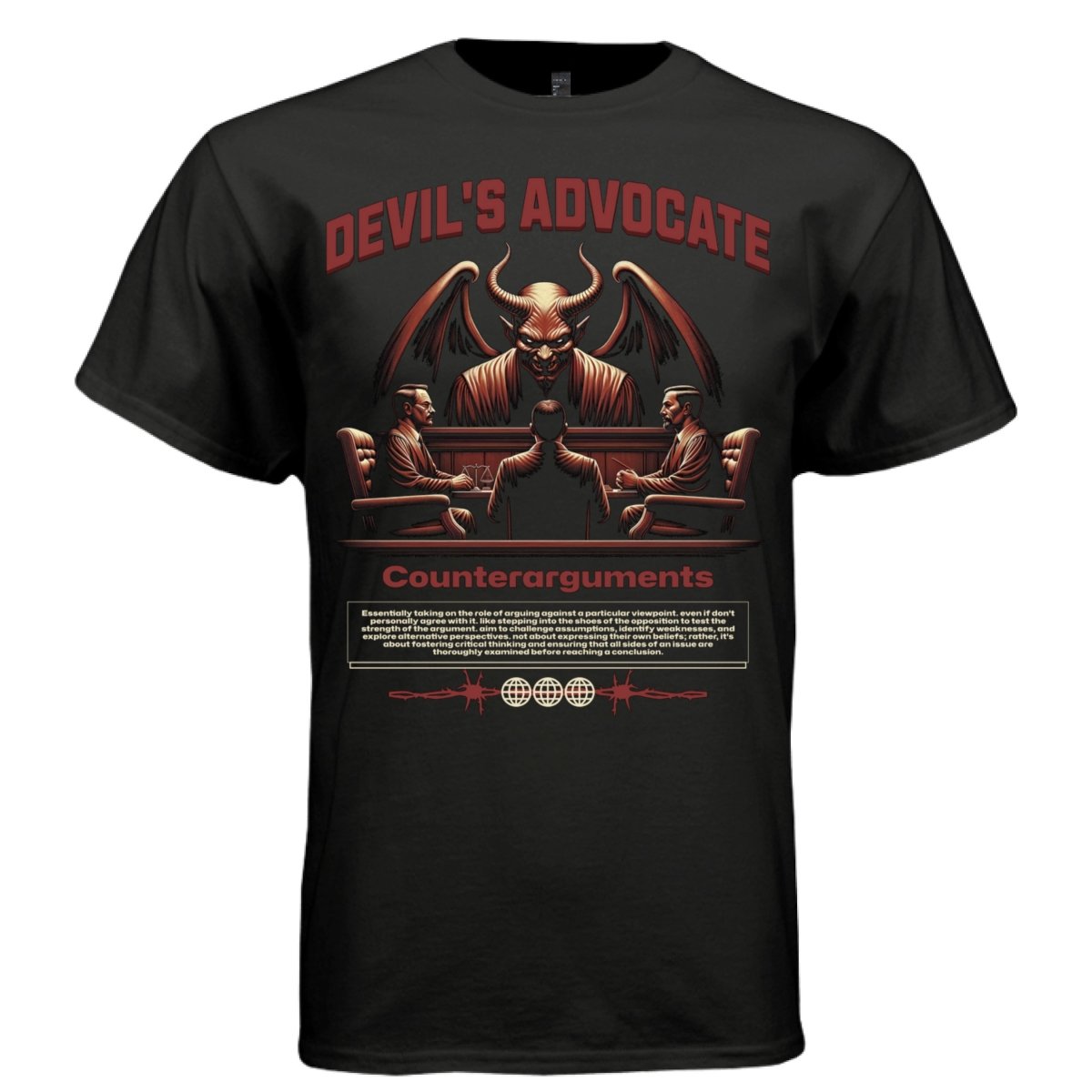 DEVIL'S ADVOCATE Counterarguments Demon Courtroom Oversized Streetwear T-Shirt | Project Hood 199 - Project Hood
