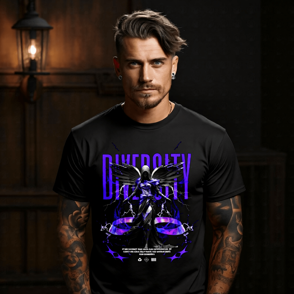 Divercity Oversized Streetwear T-Shirt | Dark Angel Electric Wings Purple Lightning Graphic Tee | Project Hood 20 - Project Hood