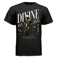 Divine EST 2035 Gold Drip Oversized Streetwear T-Shirt | Luxury Dark Aesthetic Graphic Tee with Inspirational Quote 2 - Project Hood