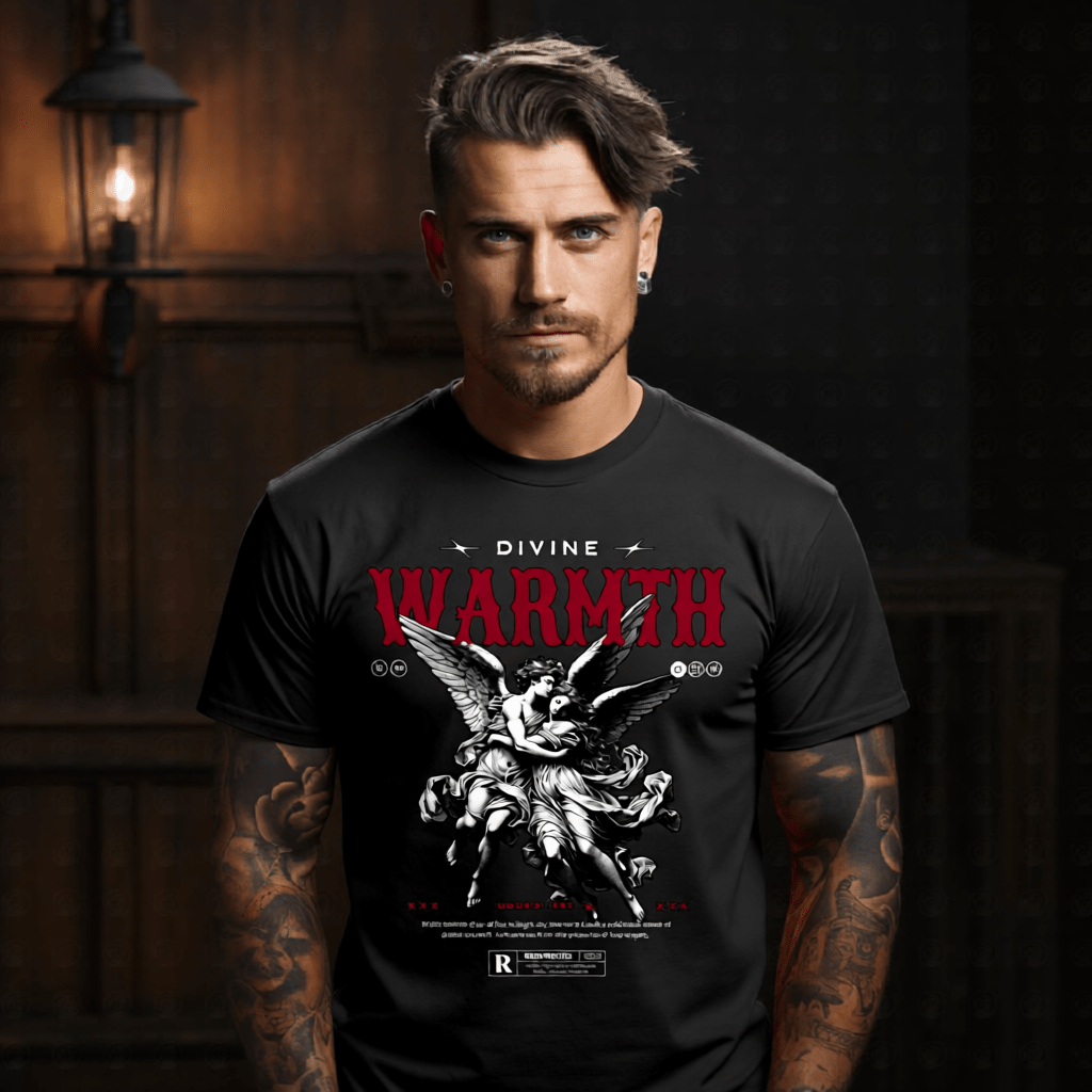 DIVINE WARMTH Angels Embrace Faith Love Oversized Streetwear T-Shirt | Project Hood 89 - Project Hood