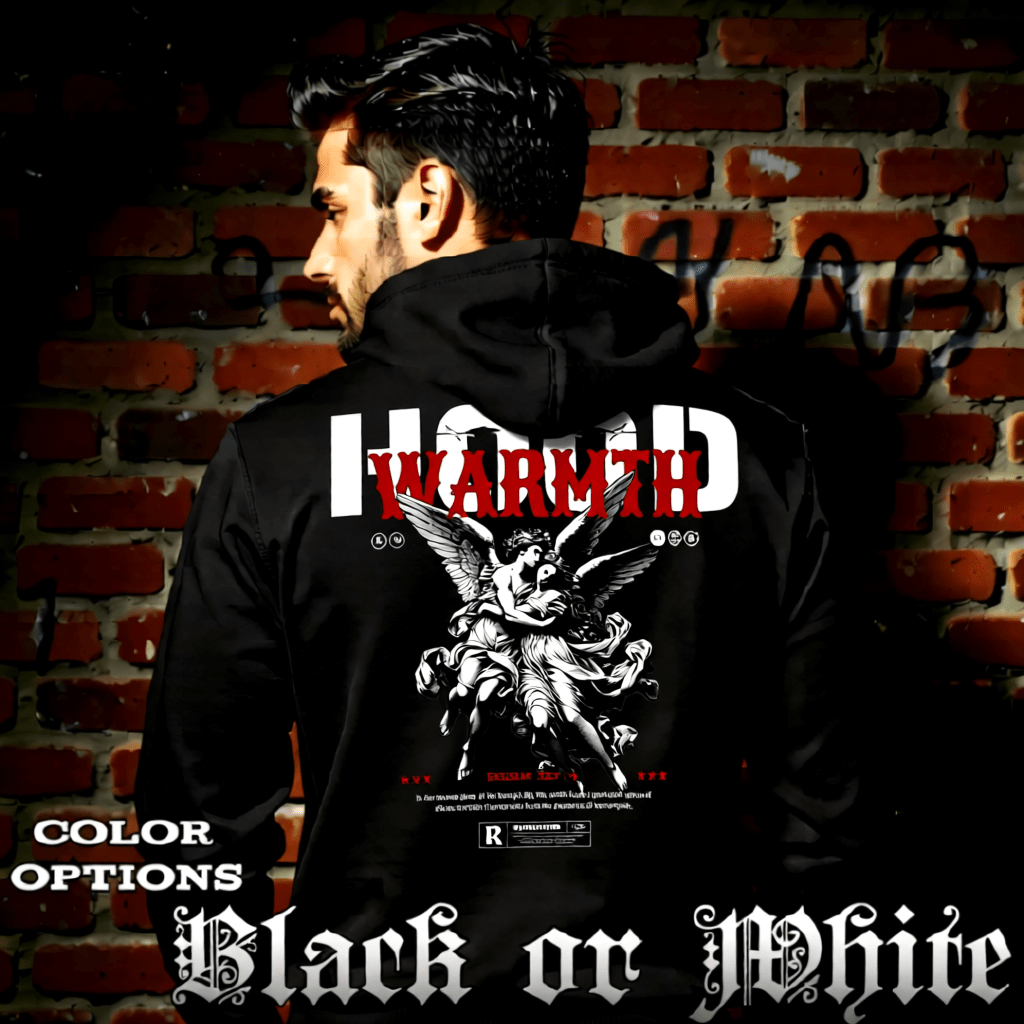 DIVINE WARMTH Two Angels Embrace Red Oversized Hoodie | Project Hood 89 - Project Hood