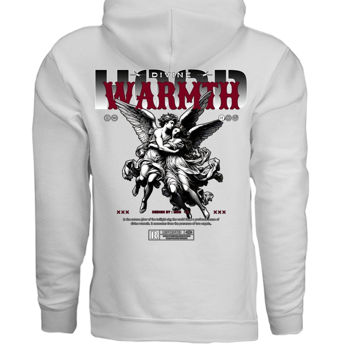 DIVINE WARMTH Two Angels Embrace Red Oversized Hoodie | Project Hood 89 - Project Hood