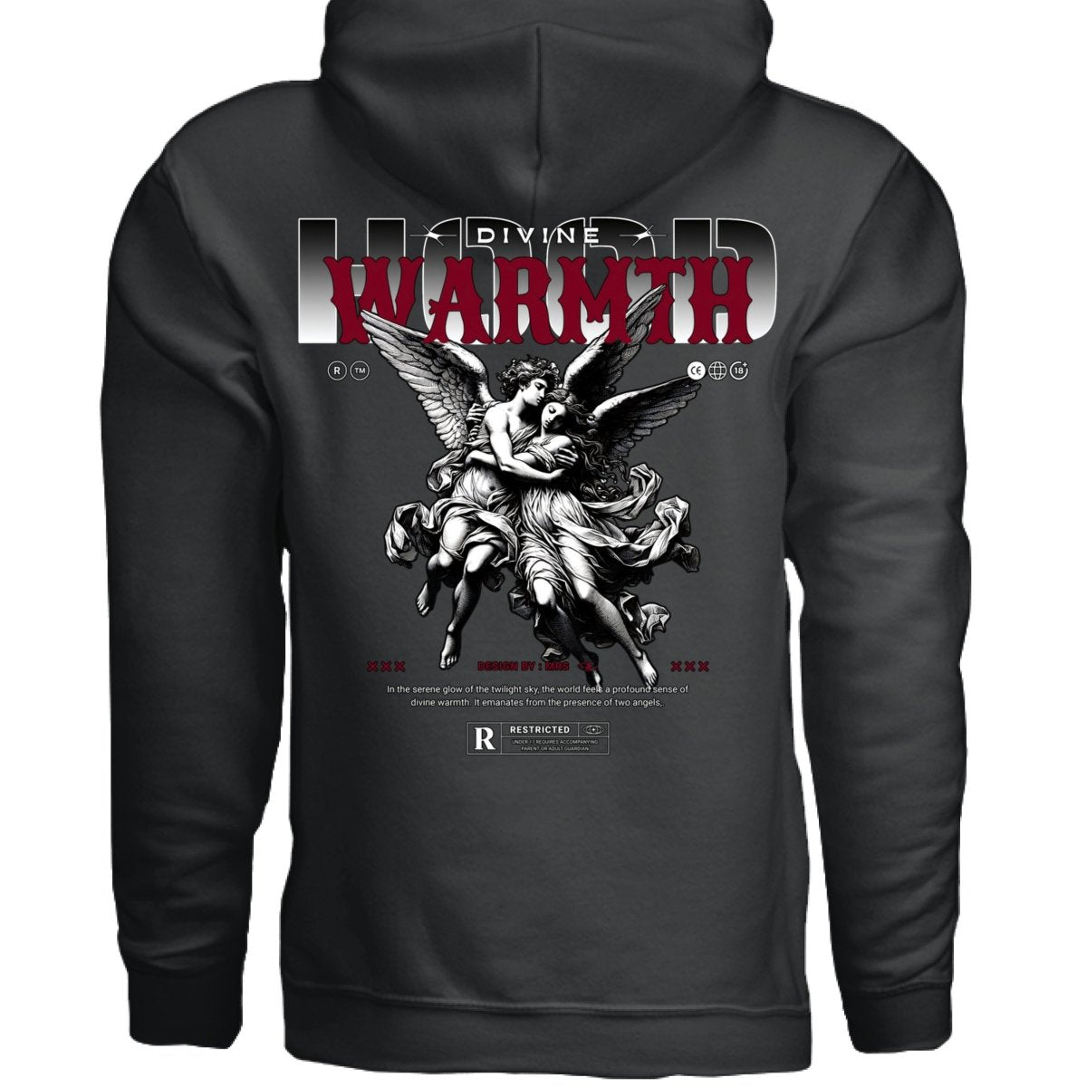 DIVINE WARMTH Two Angels Embrace Red Oversized Hoodie | Project Hood 89 - Project Hood