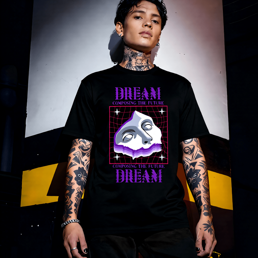 DREAM Y2K Melting Mask Warped Grid Graphic T-Shirt | Unisex Streetwear 329 - Project Hood