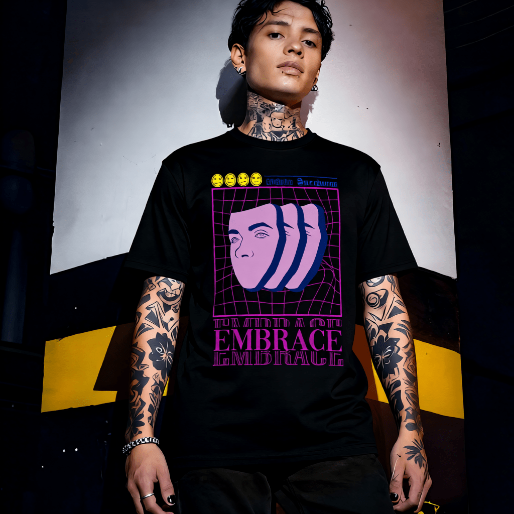 EMBRACE Y2K Streetwear Face Graphic T-Shirt | Unisex Streetwear 404 - Project Hood
