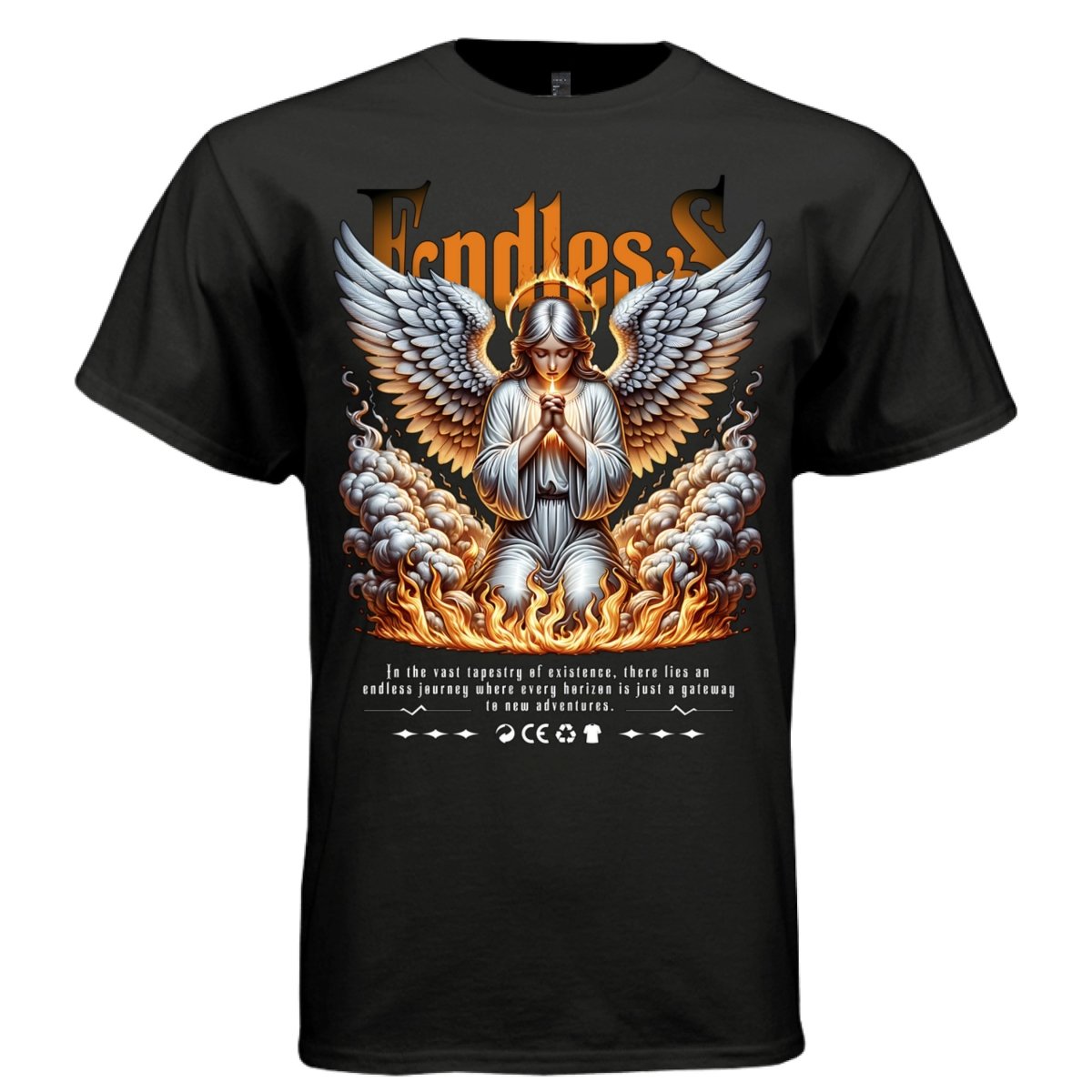 ENDLESS Praying Angel Fire Wings Journey Oversized Streetwear T-Shirt | Project Hood 178 - Project Hood