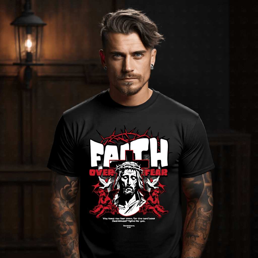 FAITH OVER FEAR Jesus Graphic T-Shirt | Christian Streetwear | Deuteronomy Quote | Project Hood | 58 - Project Hood