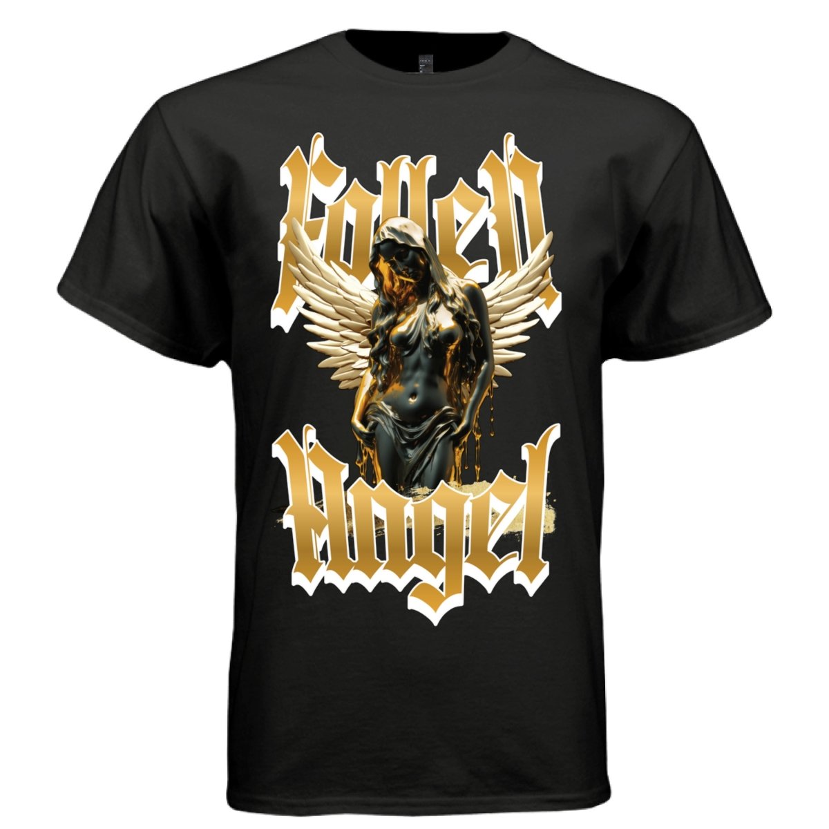 FALLEN ANGEL Gold Drip Gothic Wings Black Oil Oversized Streetwear T-Shirt | Project Hood 179 - Project Hood