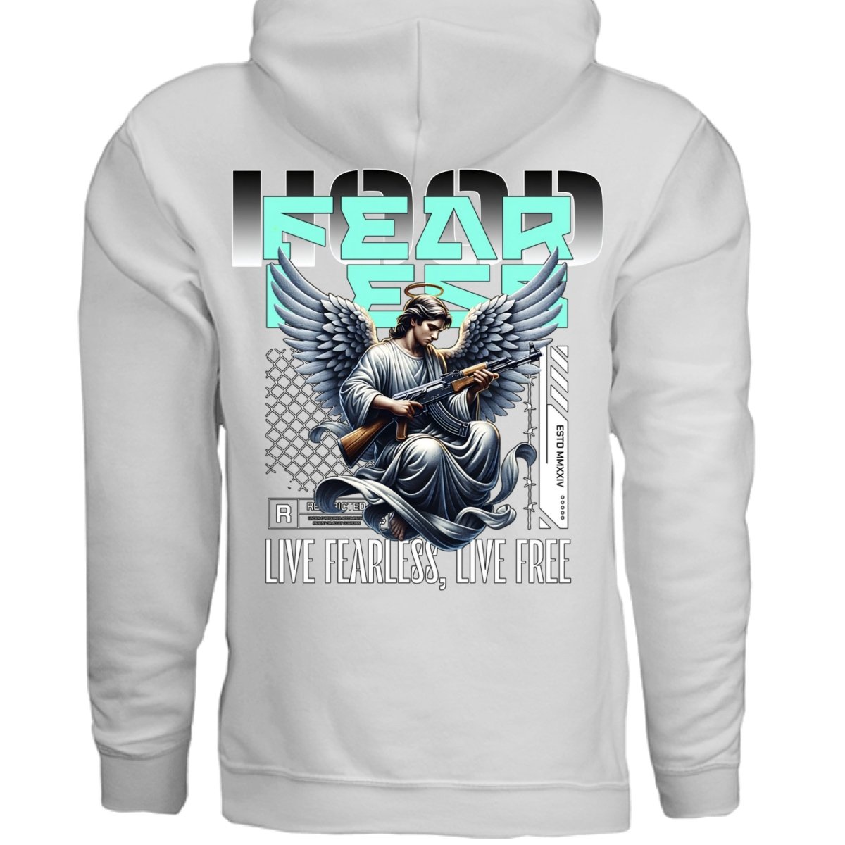 FEARLESS Angel Rifle Chain Fence Oversized Hoodie | Project Hood 94 - Project Hood