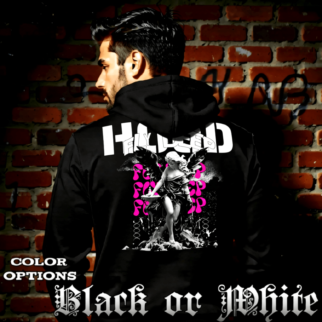 FLY DEEP Black Wing Angel Drip Pink Oversized Hoodie | Project Hood 78 - Project Hood