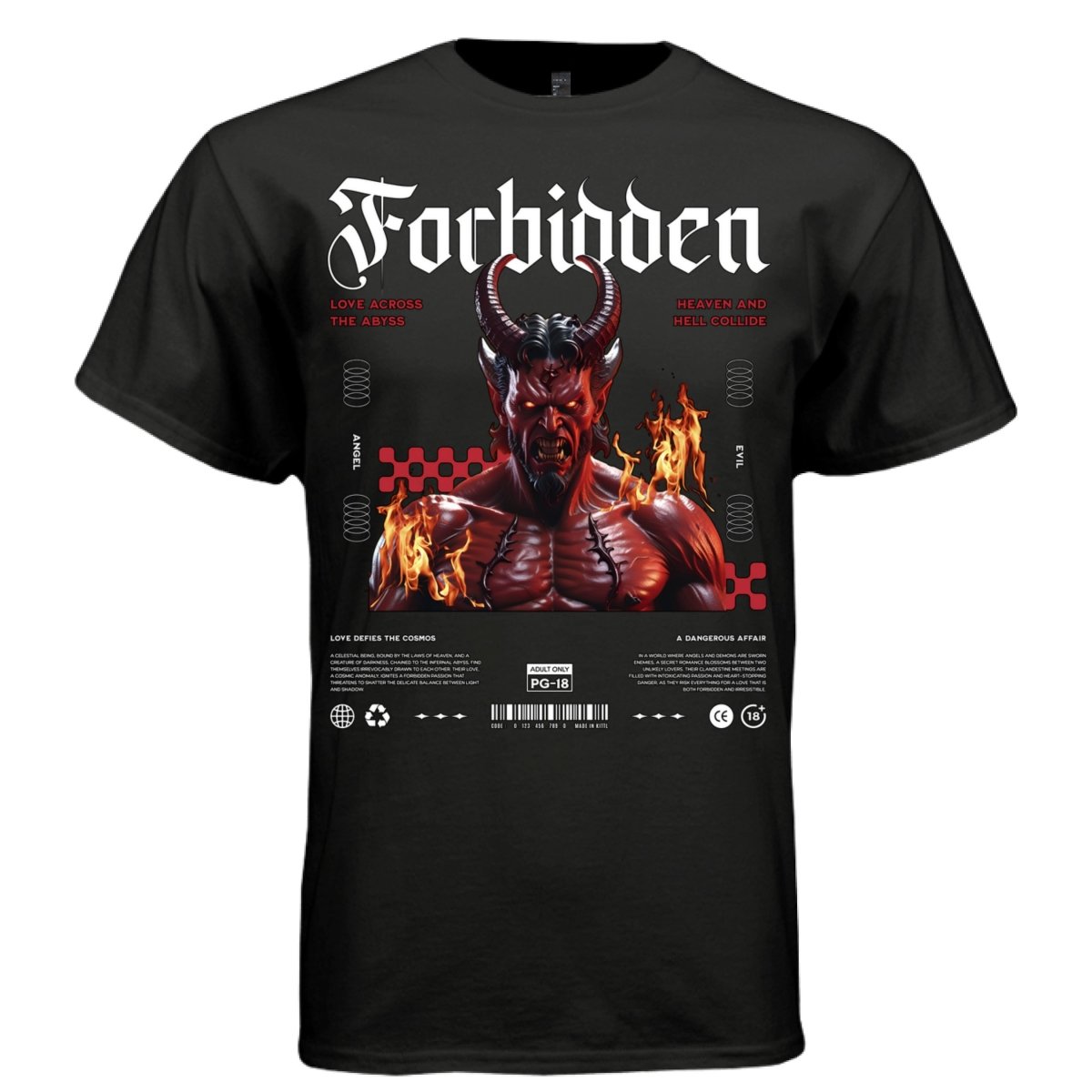 FORBIDDEN Demon Devil Heaven Hell Fire Oversized Streetwear T-Shirt | Project Hood 161 - Project Hood