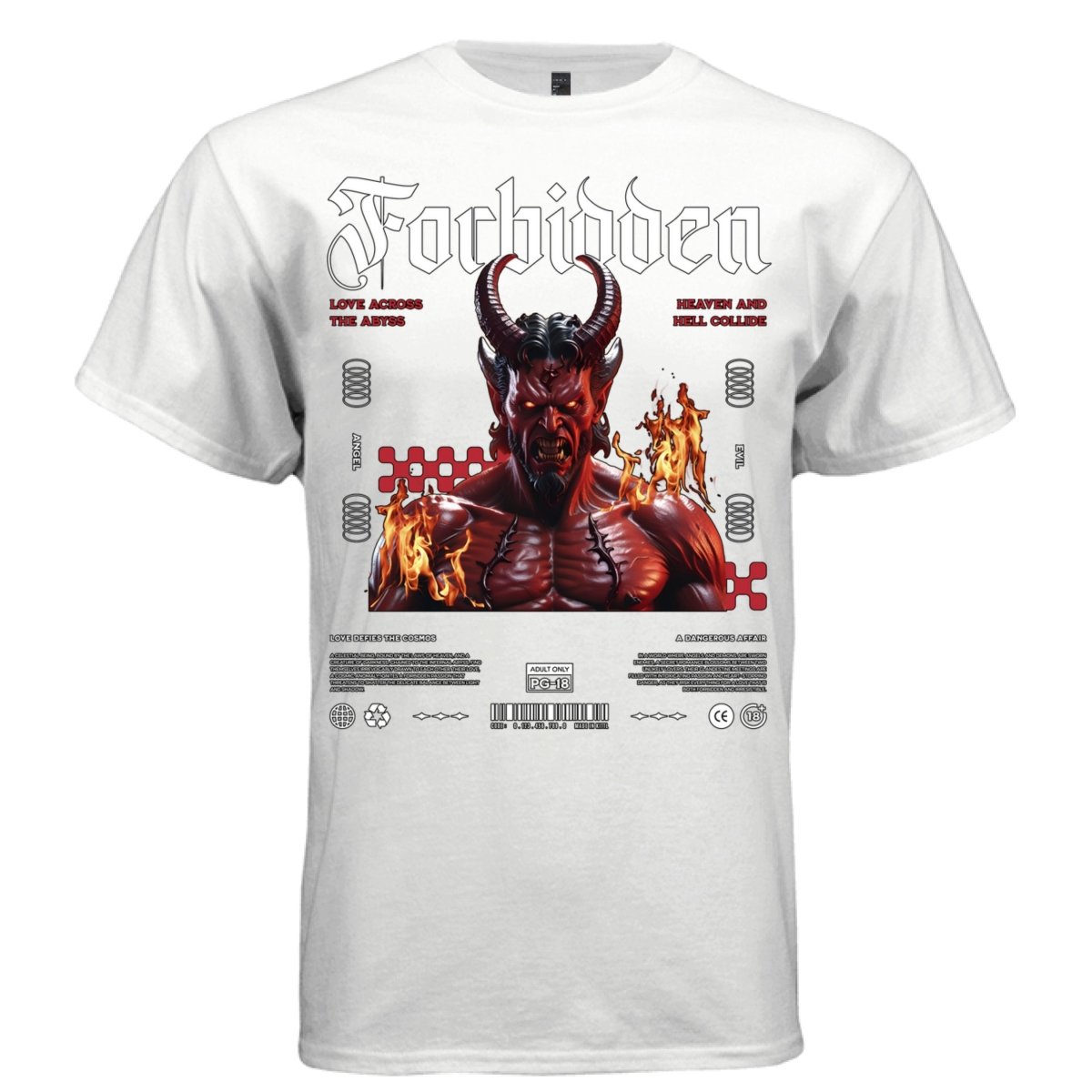 FORBIDDEN Demon Devil Heaven Hell Fire Oversized Streetwear T-Shirt | Project Hood 161 - Project Hood