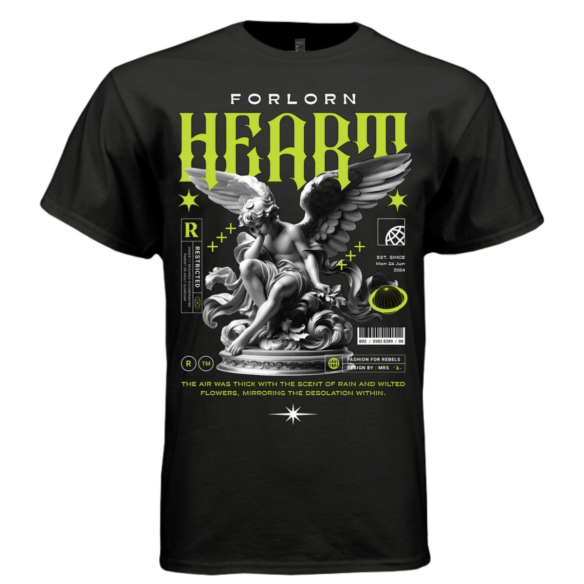 FORLORN HEART Neon Green Cherub Angel Baroque Oversized Streetwear T-Shirt | Project Hood [127] - Project Hood