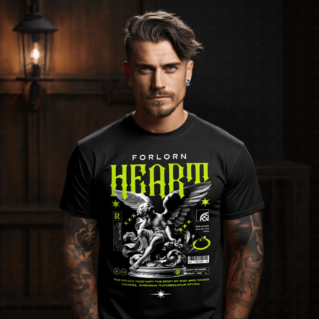 FORLORN HEART Neon Green Cherub Angel Baroque Oversized Streetwear T-Shirt | Project Hood [127] - Project Hood