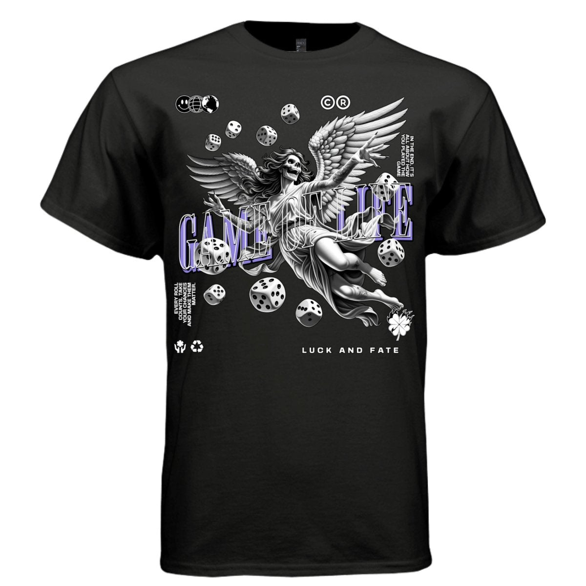 GAME OF LIFE Skeleton Angel Dice Luck Fate Oversized Streetwear T-Shirt | Project Hood 162 - Project Hood