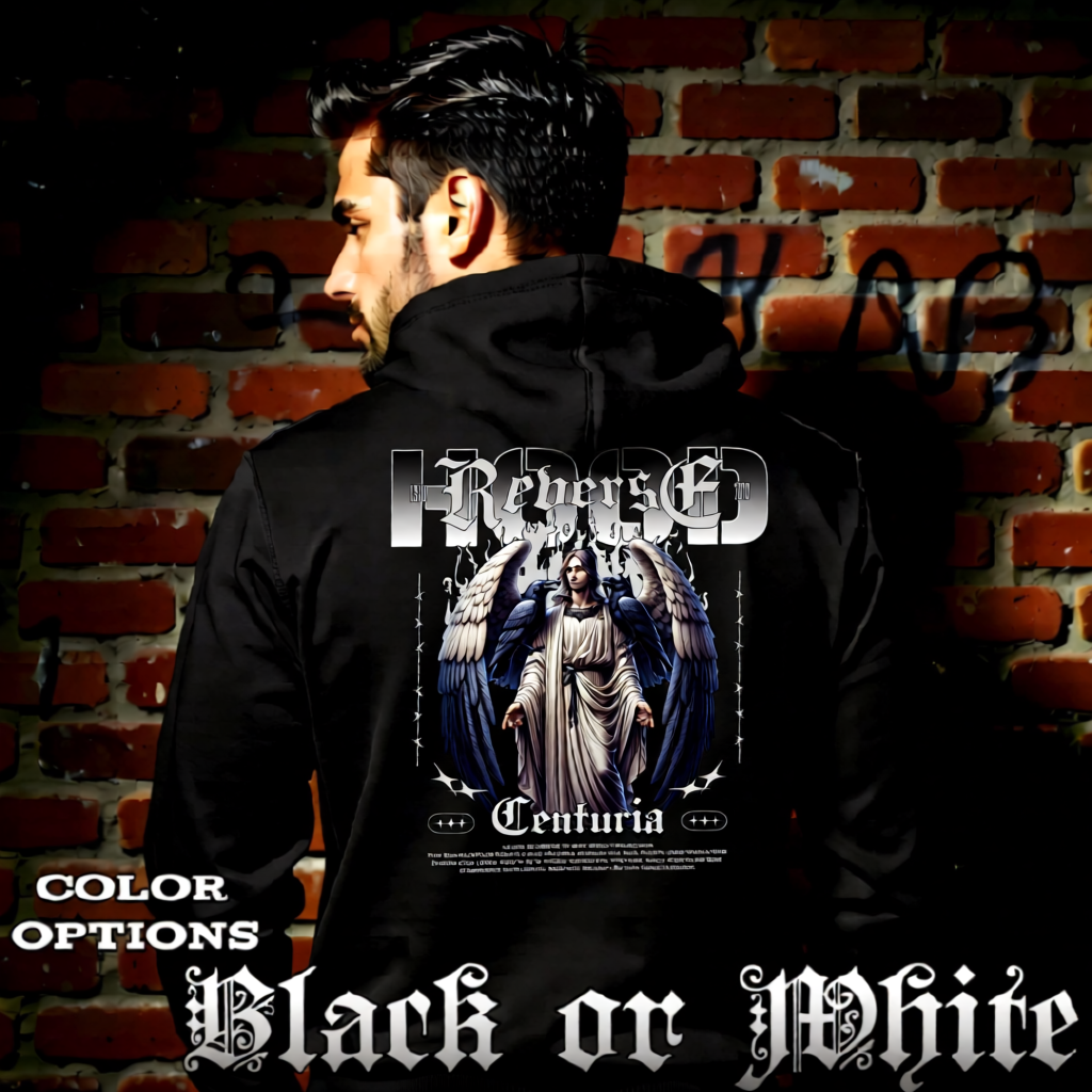 Reverse Centuria gothic angel ravens barbed wire oversized streetwear hoodie Project Hood black