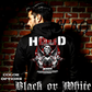 Model wearing gothic angel graphic oversized hoodie with dark art design. 