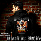 Model wearing gothic angel graphic oversized hoodie with dark art design. 