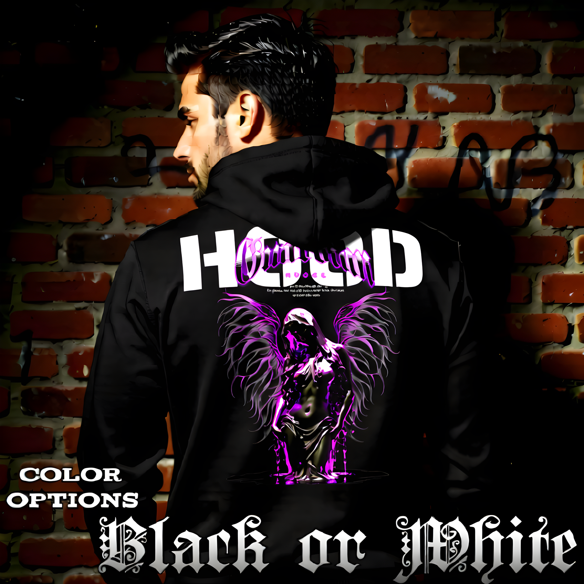 Guardian Angel Oversized Streetwear Hoodie Black gothic graphic Project Hood front