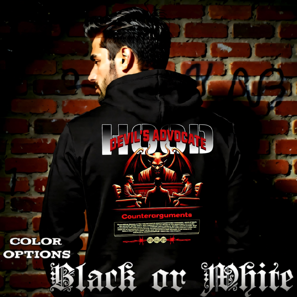 Model wearing gothic angel graphic oversized hoodie with dark art design. 