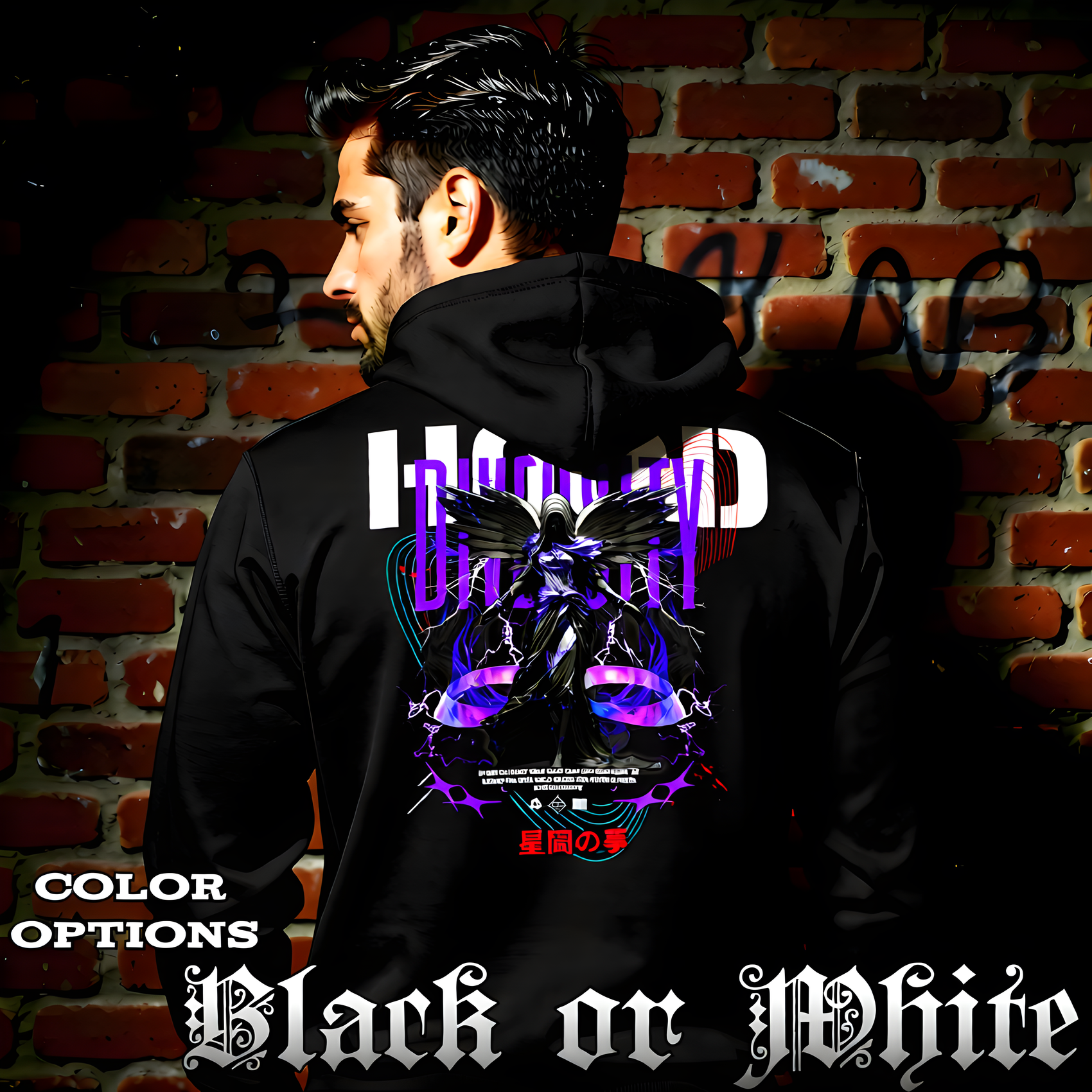 Diversity Oversized Streetwear Hoodie Black Valkyrie JFK quote Project Hood front